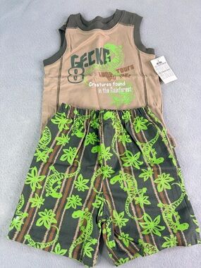 Okie Dokie Toddler Boy Size 4T Shorts & Tee Outfit Set Gecko Outdoors New